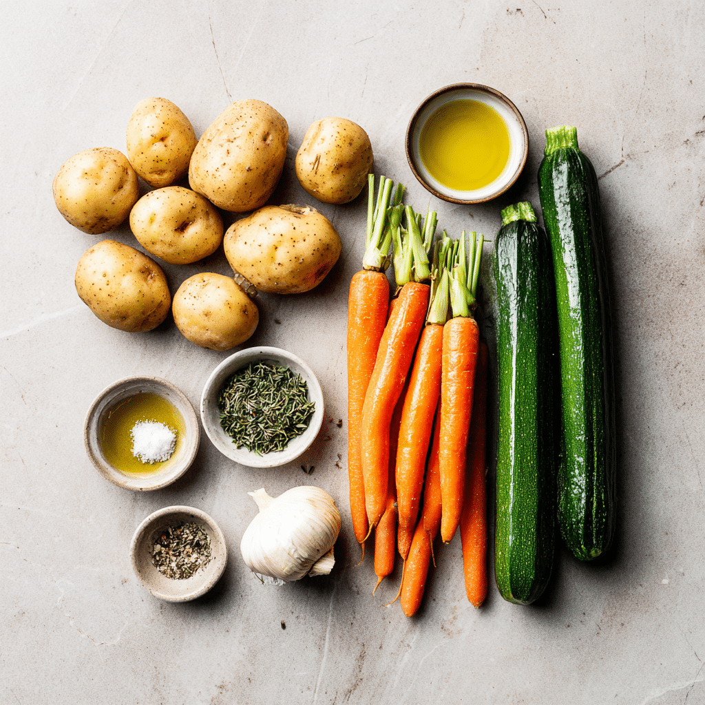 Garlic Herb Roasted Potatoes Recipe with Carrots and Zucchini 6 Dishfeast garlic herb roasted vegetables ingredients