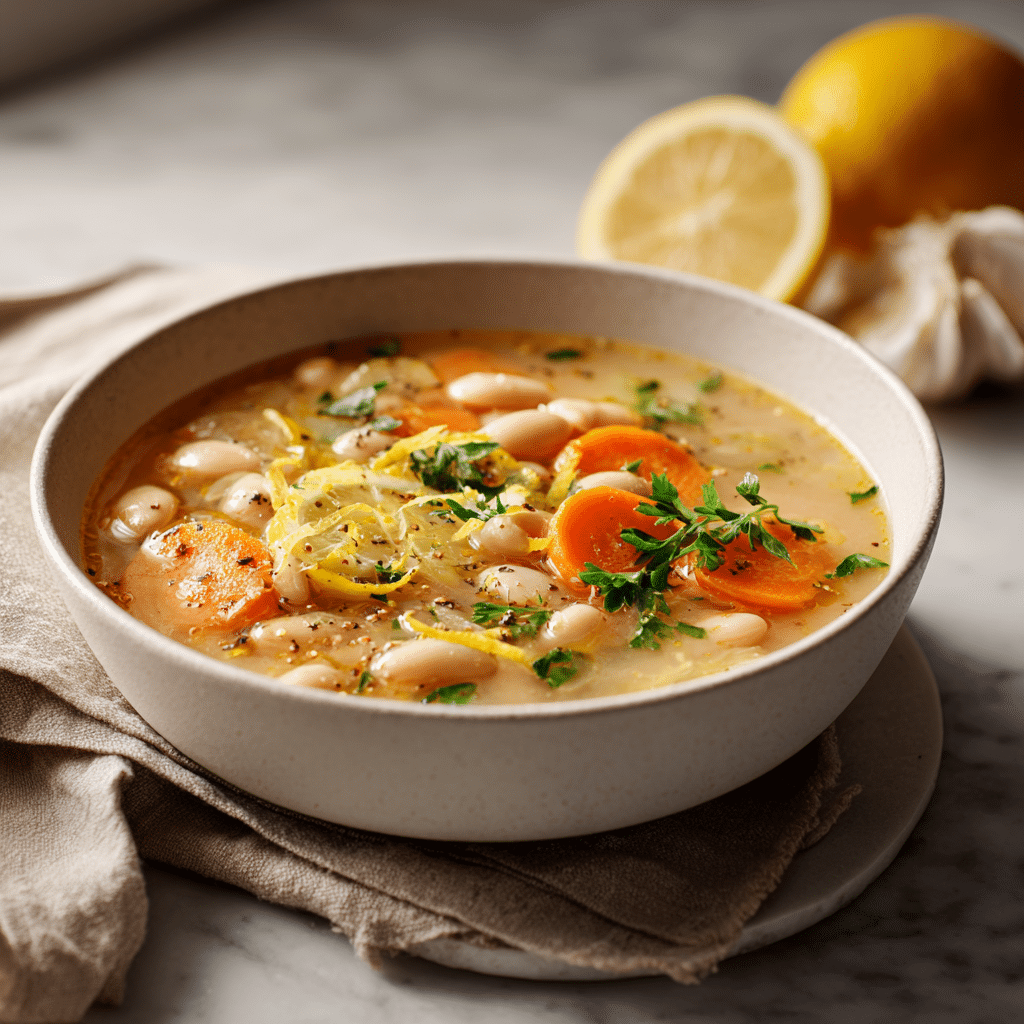 Dishfeast greek white bean soup with garlic lemon featured