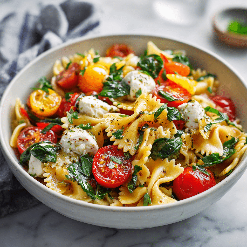 Dishfeast healthy bow tie pasta salad featured