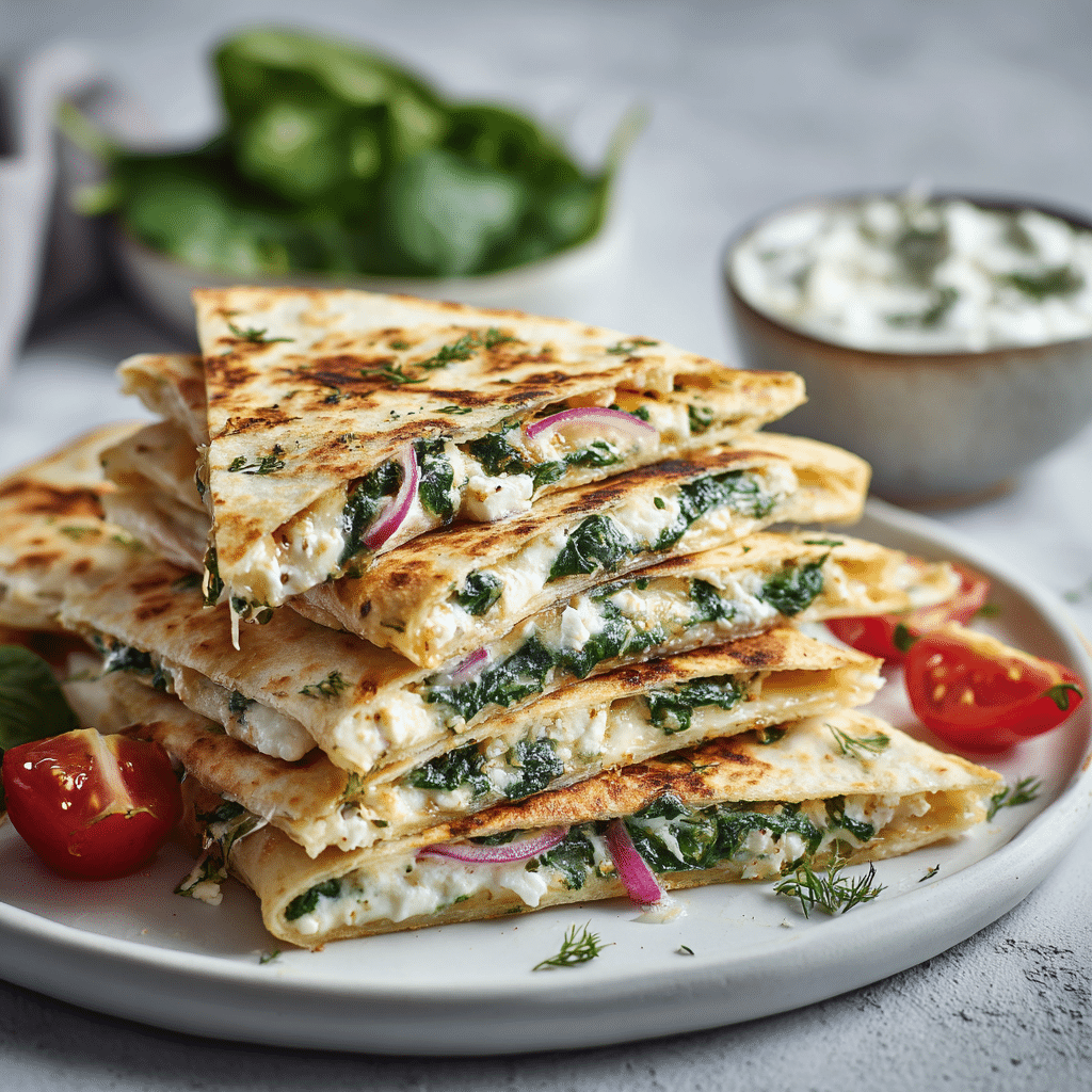 Mediterranean Quesadillas with Spinach, Feta, Mozzarella, and Red Onion: Flavorful Lunch Ideas 5 Dishfeast healthy mediterranean quesadillas featured