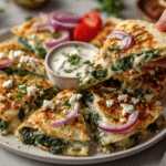 Mediterranean Quesadillas with Spinach, Feta, Mozzarella, and Red Onion: Flavorful Lunch Ideas 6 Dishfeast healthy mediterranean quesadillas serving