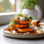 Roasted Sweet Potato Rounds with Honey & Feta – Healthy Dinner Side 3 Dishfeast honey feta roasted sweet potatoes Serving