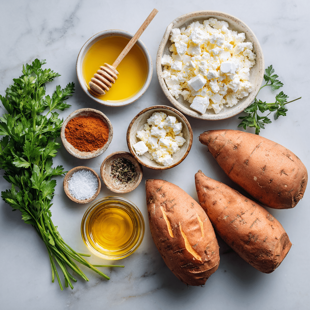Dishfeast honey feta roasted sweet potatoes ingredients