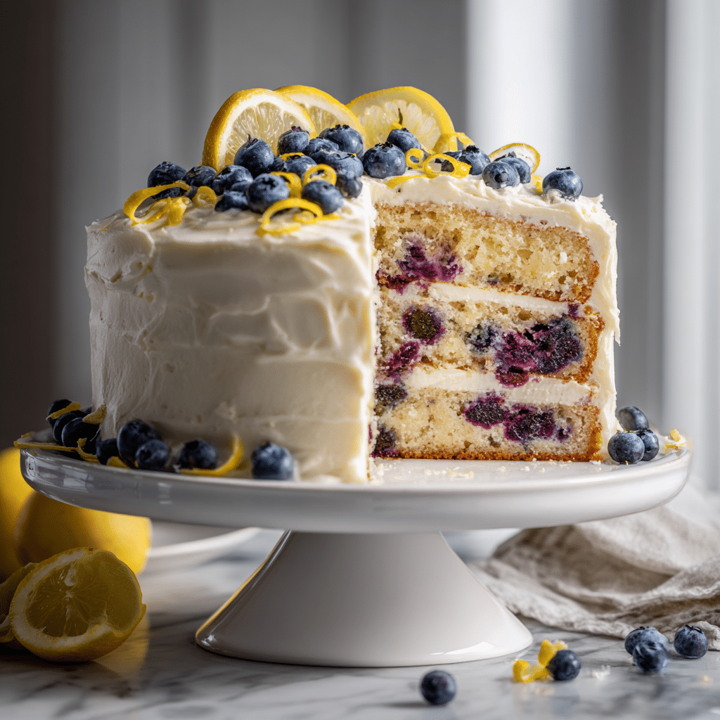 Lemon Blueberry Cake with Cream Cheese Frosting 5 Dishfeast lemon blueberry cake featured
