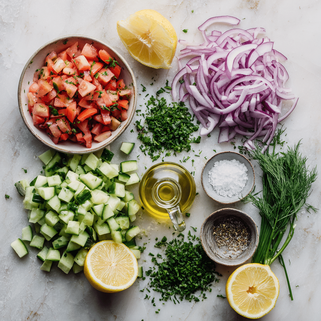 Mediterranean Salad Recipe with Cucumber, Tomato, and Onion 7 Dishfeast mediterranean cucumber tomato salad ingredients