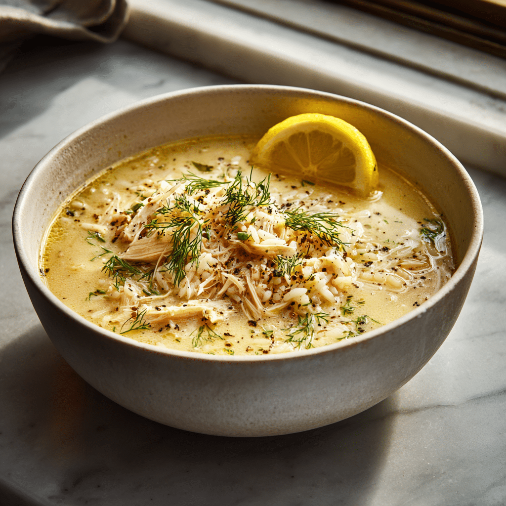 Dishfeast mediterranean lemon chicken soup creamy featured