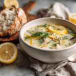 Dishfeast mediterranean lemon chicken soup creamy serving