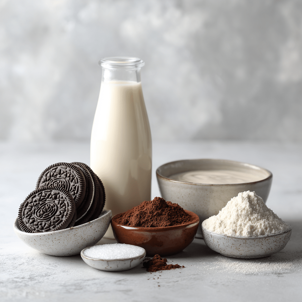 Dishfeast oreo milk drink ingredients flatlay