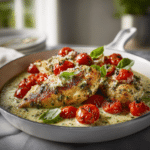 Creamy Pesto Chicken With Tomatoes Recipe 6 Dishfeast pesto chicken with tomatoes serving