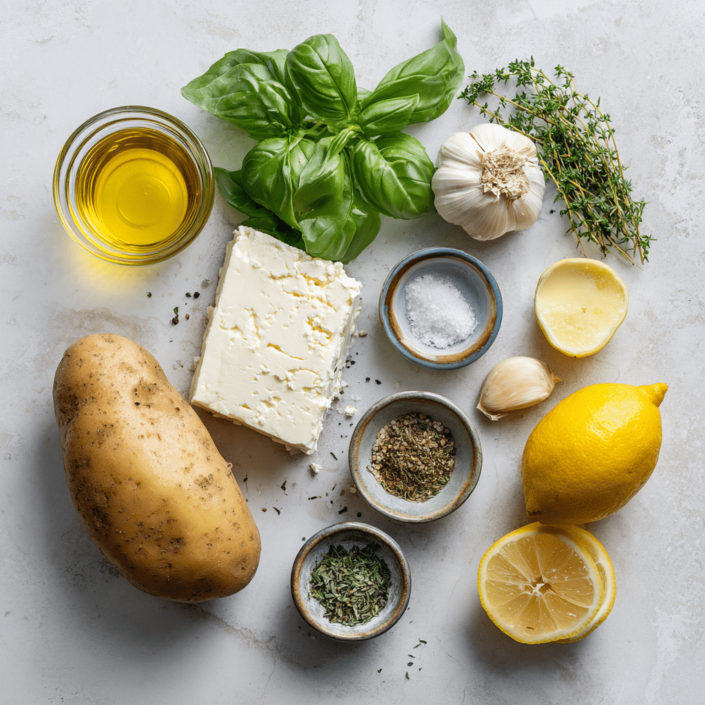 Dishfeast roasted potatoes baked feta garlic ingredients