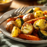 Dishfeast roasted potatoes carrots zucchini serving