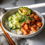 Dishfeast salmon bowl with coconut rice featured