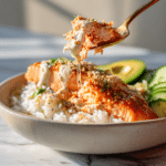 Dishfeast serving spicy salmon rice bowl coconut rice