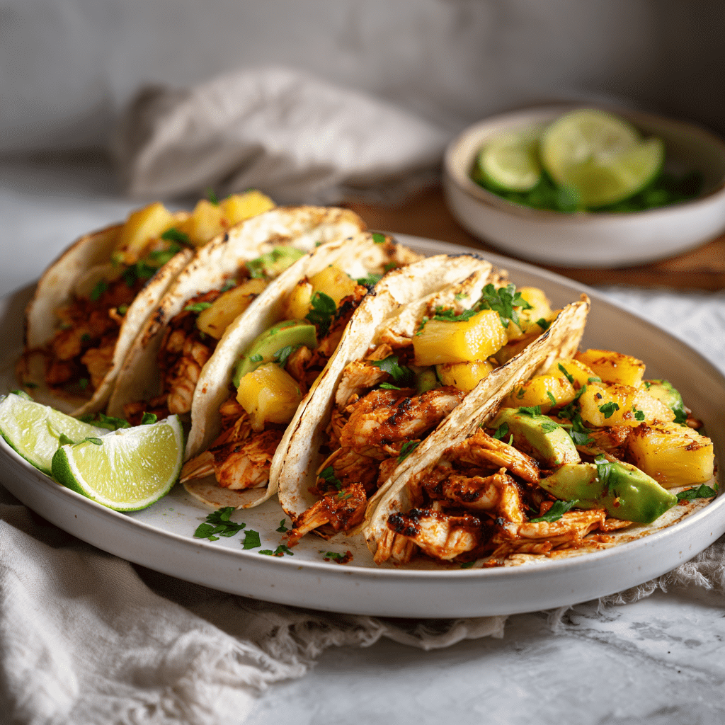 Dishfeast sheet pan chicken chipotle pineapple tacos featured