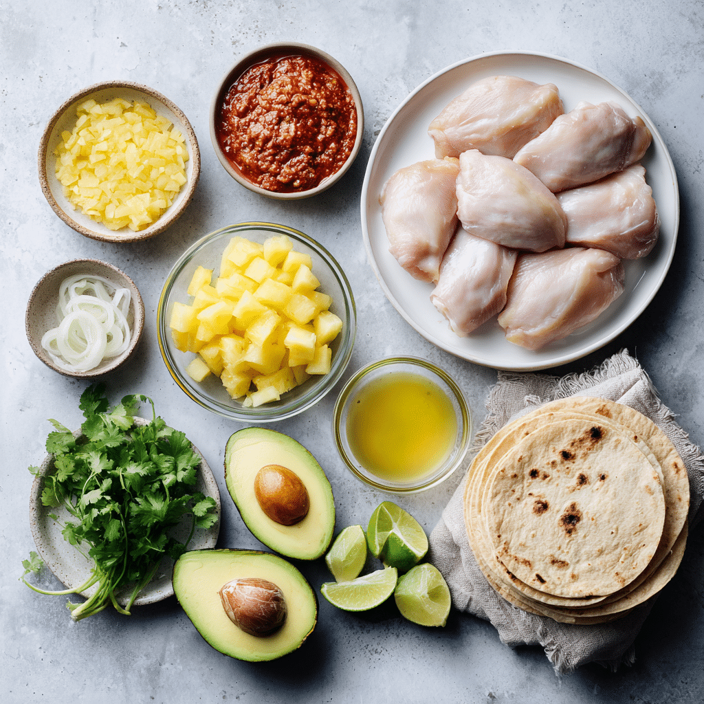 Dishfeast sheet pan chicken chipotle pineapple tacos ingredients