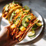 Dishfeast sheet pan chicken chipotle pineapple tacos serving