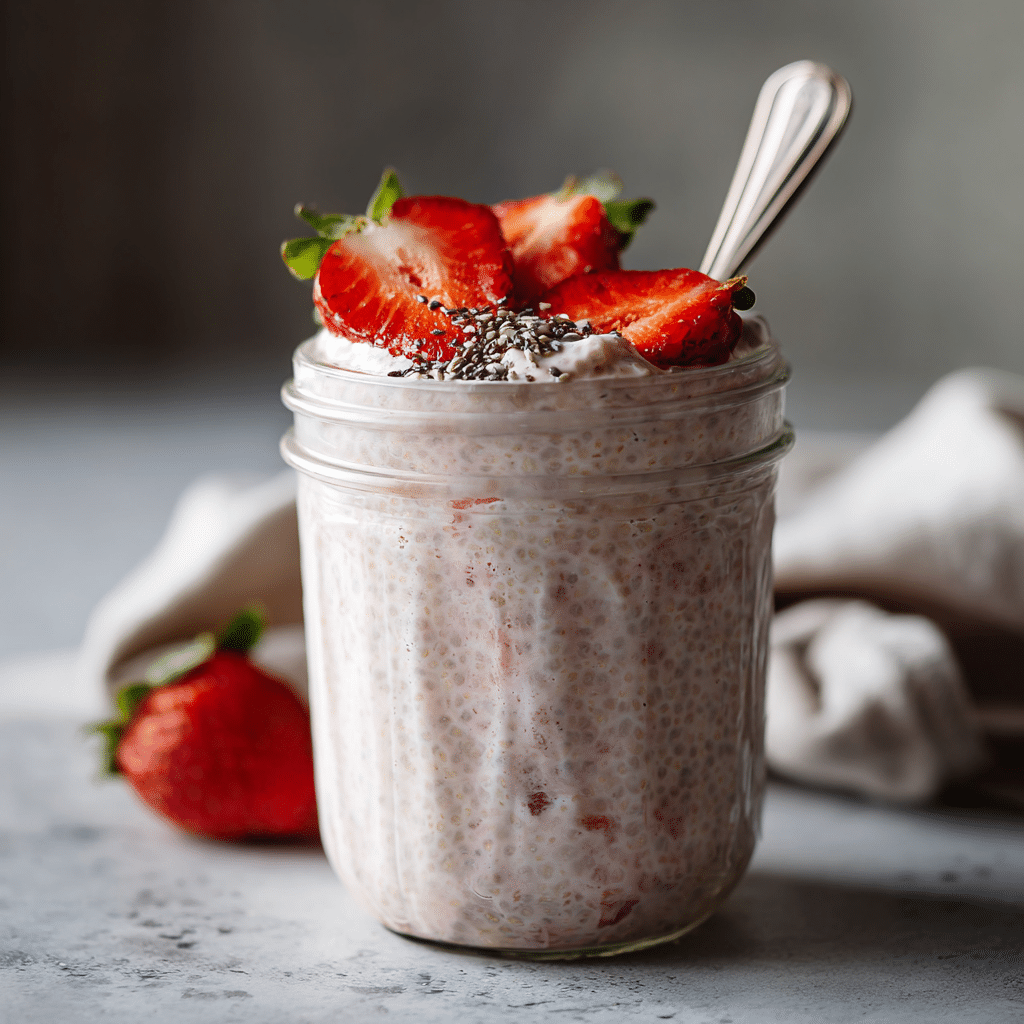 Strawberry Milkshake Chia Pudding Recipe 5 Dishfeast strawberry chia pudding featured
