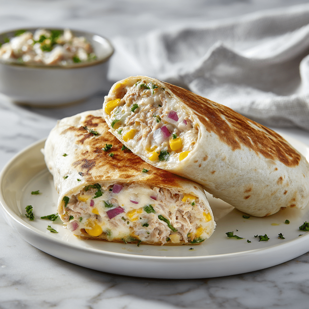 Dishfeast tuna melt wrap recipe featured
