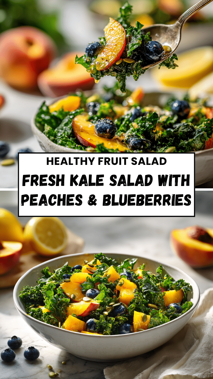 Amazing Summer Peach Blueberry Kale Salad - Healthy Recipe 6 Dishfeast Pin 12