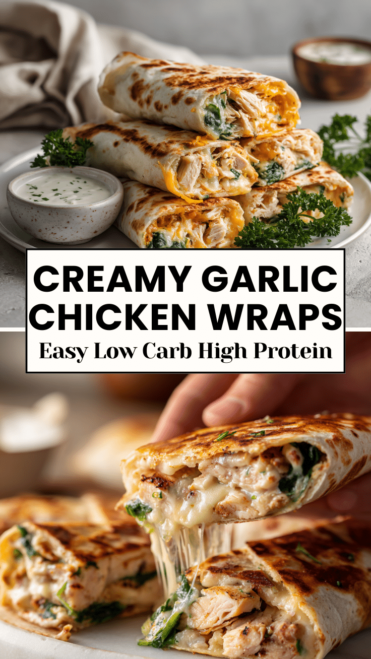 Cheesy Garlic Chicken Wraps – Quick Low Carb Chicken Dinner 6 Dishfeast Pin 24