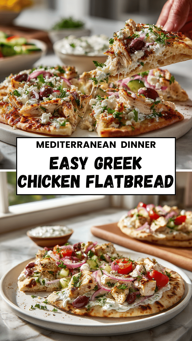 Greek Chicken Flatbread - Easy Mediterranean Flatbread Dinner Recipe 6 Dishfeast Pin 33
