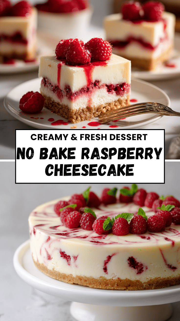 No Bake Raspberry Cheesecake Recipe – Easy Creamy Dessert 6 Dishfeast Pin 75
