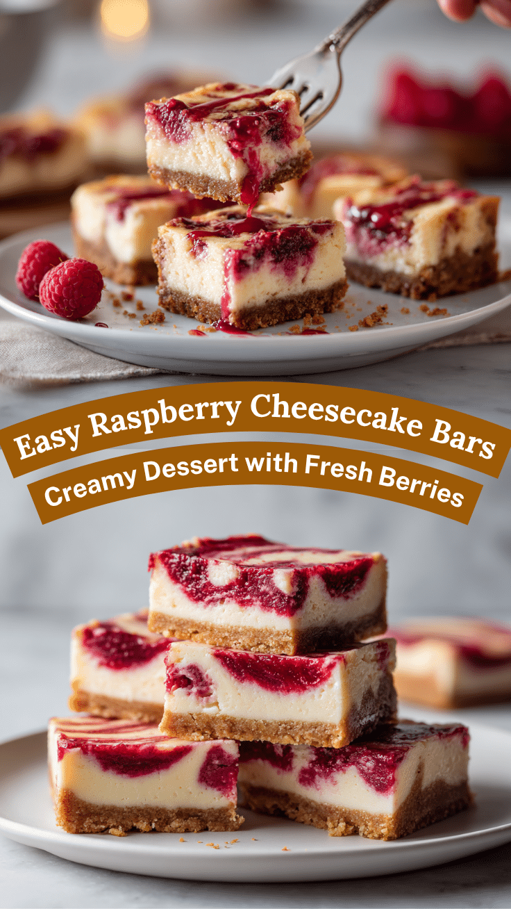 Amazing Raspberry Swirl Cheesecake Bars – Easy Fruit Dessert Recipe 6 Dishfeast Pin 77