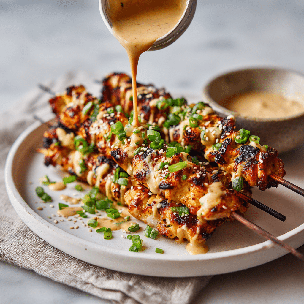 Easy Bang Bang Chicken Skewers: 20-Minute BBQ Chicken Skewer Recipe 8 Dishfeast bang bang chicken skewers serving