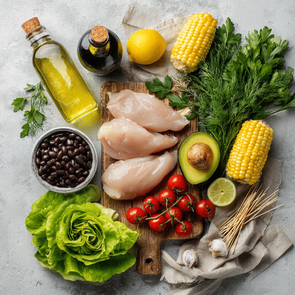 BBQ Chicken Skewer Salad: Fresh High Protein Summer Dinner 7 Dishfeast bbq chicken salad ingredients