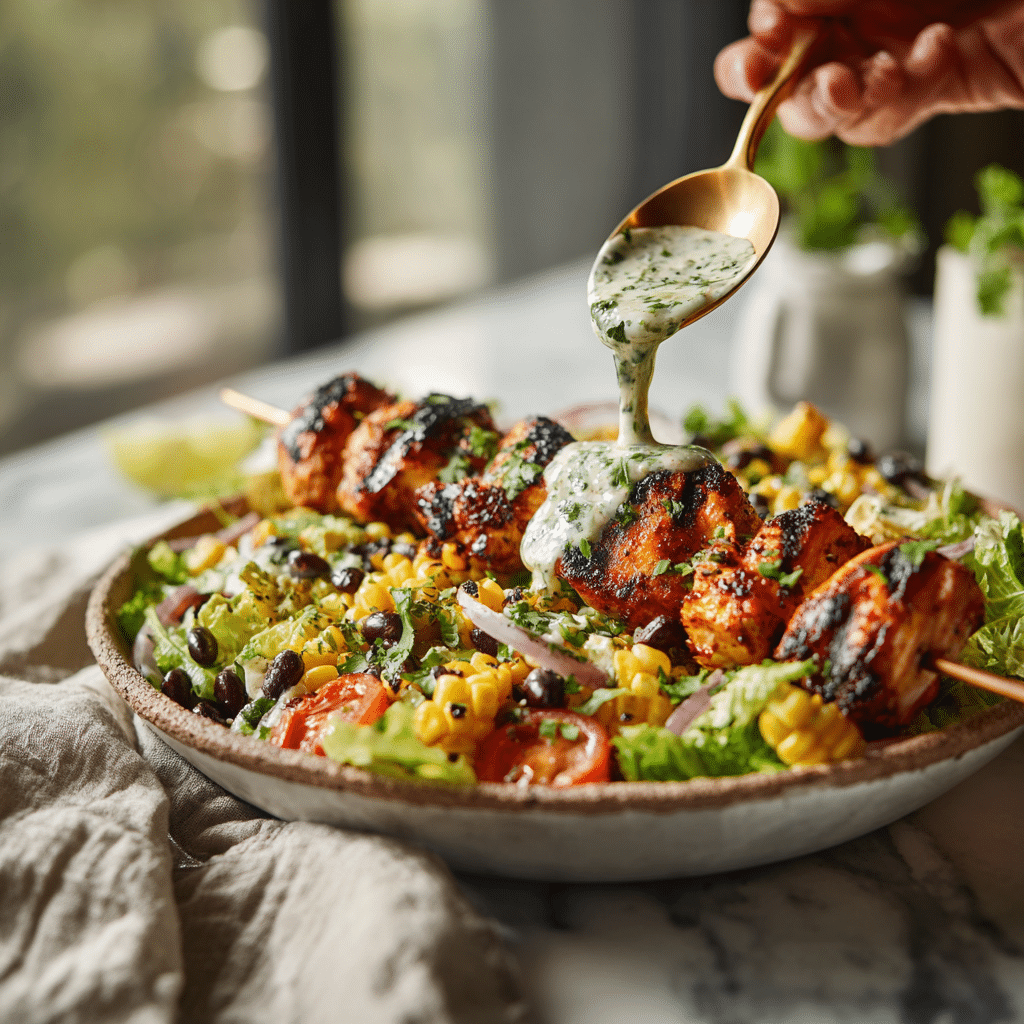 BBQ Chicken Skewer Salad: Fresh High Protein Summer Dinner 8 Dishfeast bbq chicken salad serving