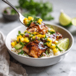 Amazing BBQ Salmon Bowls with Mango Avocado Salsa – Healthy Dinner 9 Dishfeast bbq salmon bowl serving