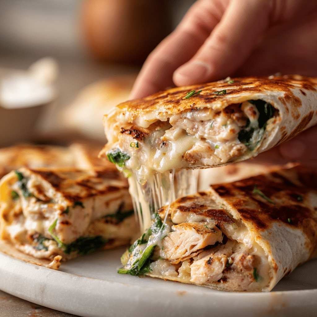 Dishfeast cheesy garlic chicken wraps serving