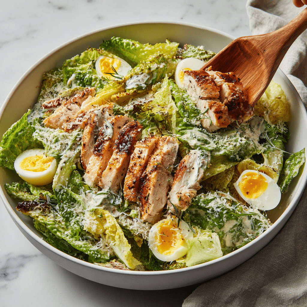 Healthy Caesar Salad with Grilled Chicken & Eggs – Low Carb Meal Prep 8 Dishfeast chicken caesar salad Serving