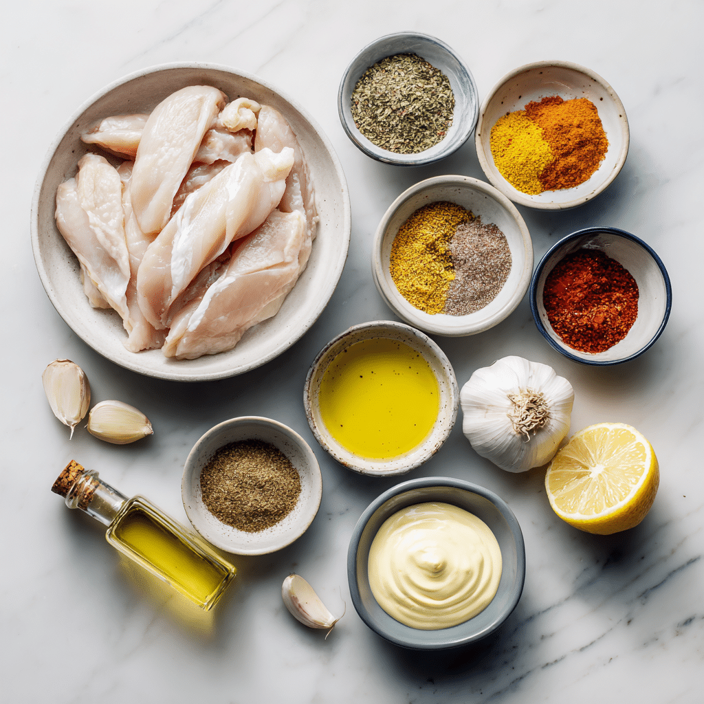 Chicken Shawarma with Garlic Sauce Recipe: Easy Homemade Mediterranean Dinner 7 Dishfeast chicken shawarma garlic sauce Ingredients