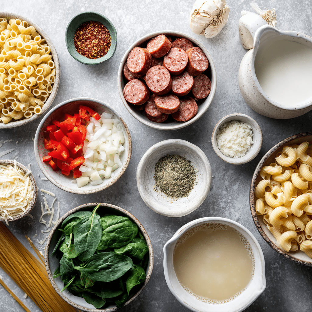 Dishfeast creamy cajun sausage pasta ingredients