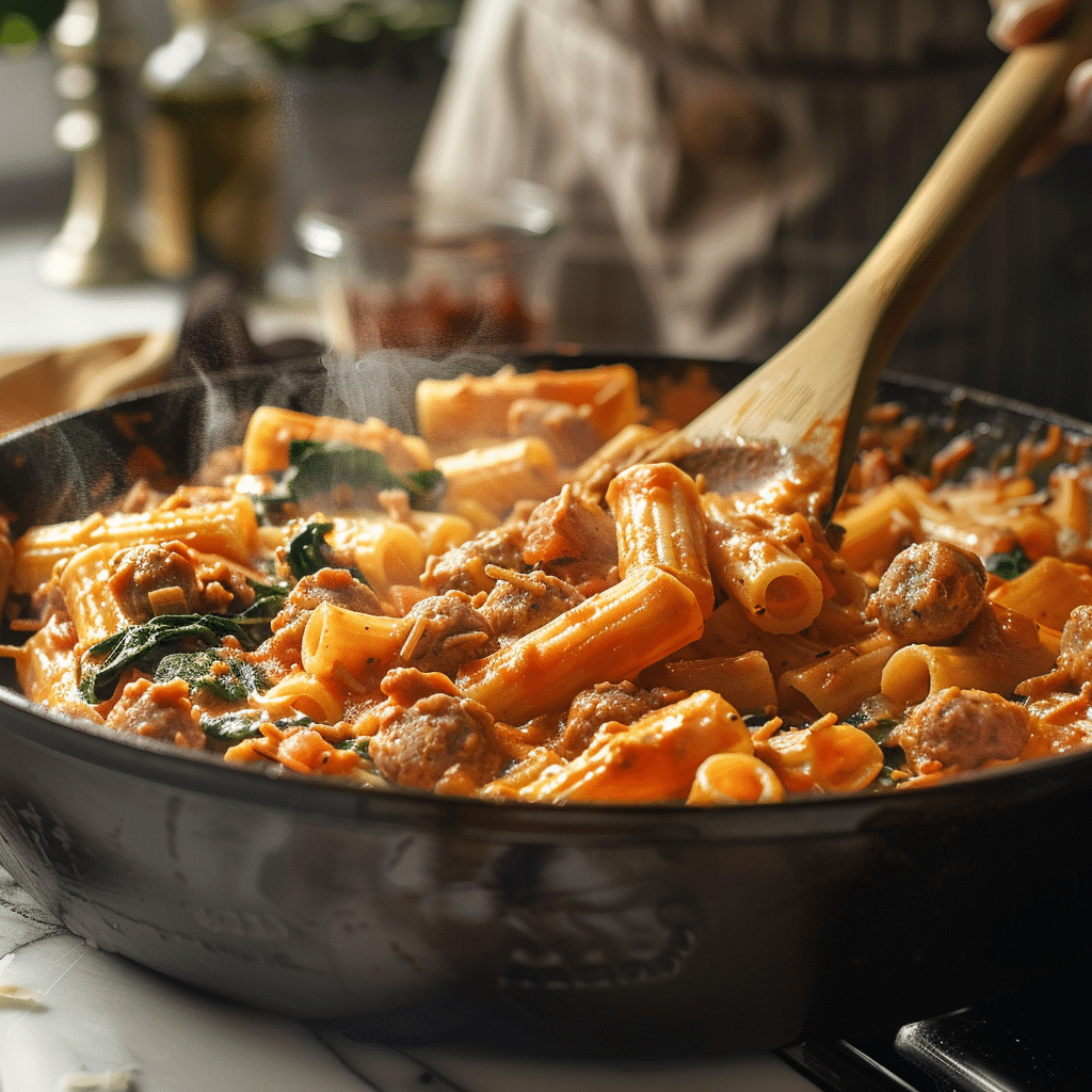 Dishfeast creamy sausage rigatoni serving