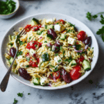 Dishfeast greek orzo pasta salad featured