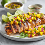 Dishfeast healthy honey lime chicken mango salsa featured