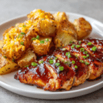 Honey BBQ Chicken & Garlic Parmesan Potatoes – Easy Weeknight Dinner for 2 9 Dishfeast honey bbq chicken garlic parmesan potatoes Featured