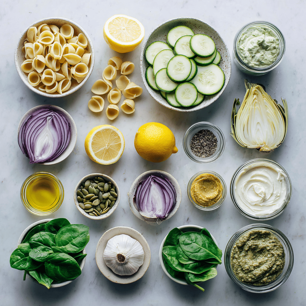 Dishfeast lemon basil pasta salad ingredients