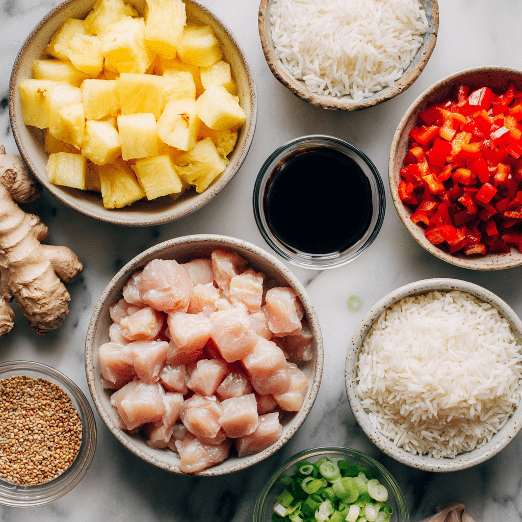 Sweet and Savory Pineapple Chicken and Rice – Easy One-Skillet Healthy Dinner 7 Dishfeast pineapple chicken rice ingredients