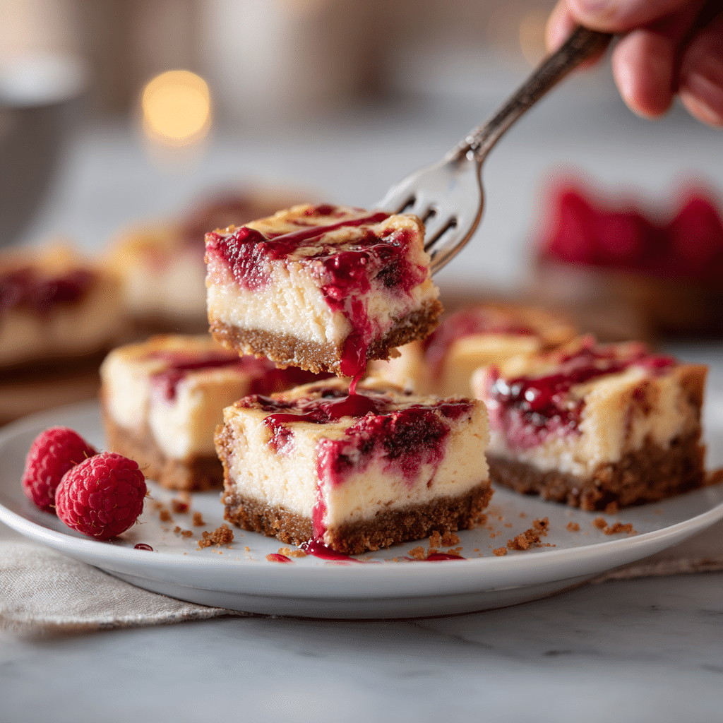 Dishfeast raspberry cheesecake bars serving