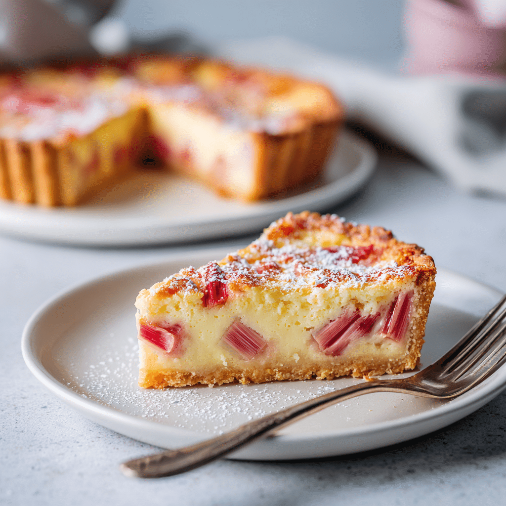 Sweet Rhubarb Custard Tart – Classic Rhubarb Custard Recipe 8 Dishfeast rhubarb custard tart serving