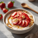 Strawberry Cheesecake Bowl – Quick and Easy Healthy Dessert 9 Dishfeast strawberry cheesecake yogurt bowl Featured