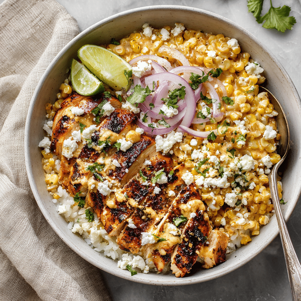 Easy Street Corn Chicken Bowl 8 Dishfeast street corn chicken bowl serving