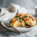 Sun Dried Tomato Egg Biscuits – Gluten Free - Easy Cheesy Breakfast Recipe 9 Dishfeast sun dried tomato egg biscuits Serving 1