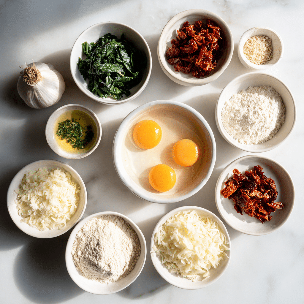 Sun Dried Tomato Egg Biscuits – Gluten Free - Easy Cheesy Breakfast Recipe 7 Dishfeast sun dried tomato egg biscuits ingredients 1