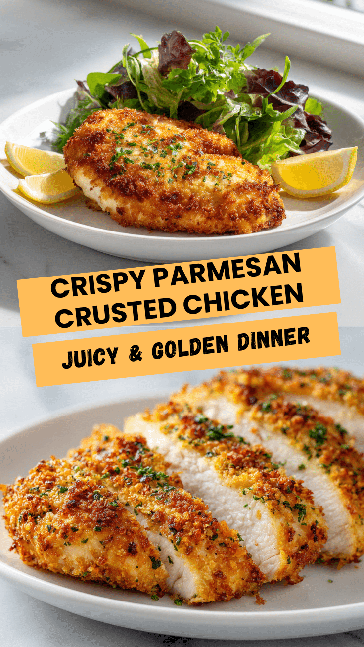 Parmesan Crusted Chicken Recipe – Easy Crispy Oven-Baked Chicken 6 Dishfeast Pin 1