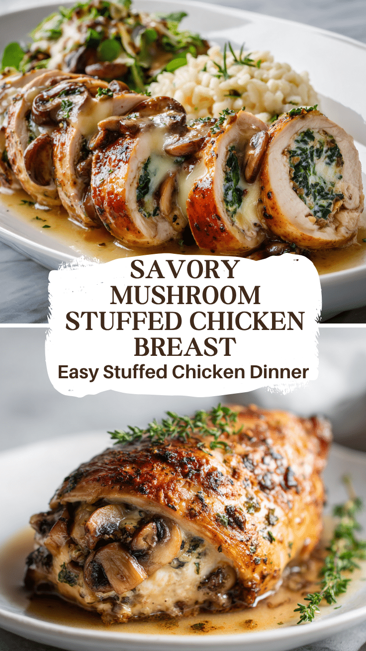 Juicy Mushroom Stuffed Chicken Breast Recipe – Easy Baked Dinner Idea 6 Dishfeast Pin