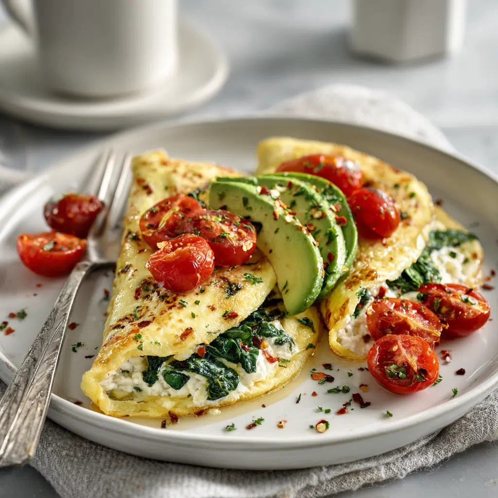 Artistic Omelet - The Ultimate Visual Gourmet Breakfast Guide 8 Served artistic omelet with avocado and goat cheese filling